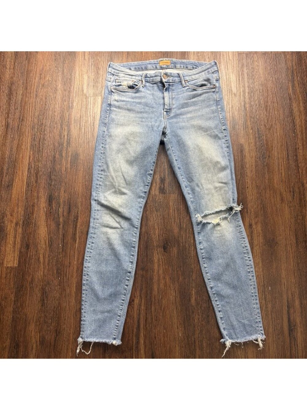 MOTHER Looker Ankle Fray Love Gun Skinny Jeans Destroyed Light Wash Size 29